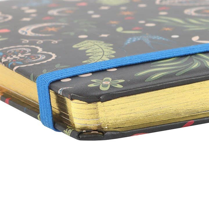 Midnight Bloom Folk Floral Print A5 Notebook