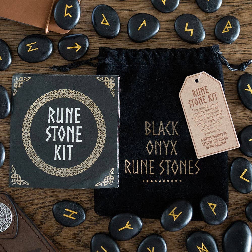 Set of 25 Black Onyx Viking Rune Stones