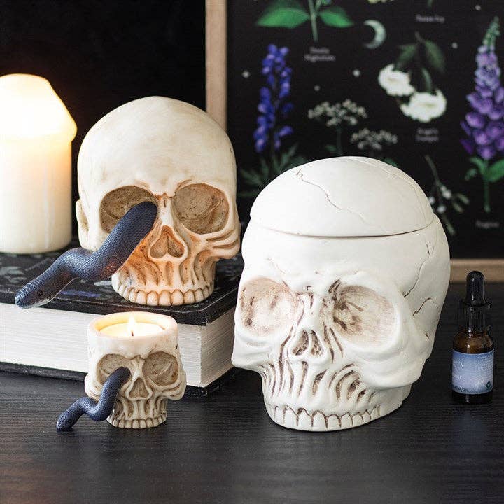 Gothic Skull Tealight Holder with Snake